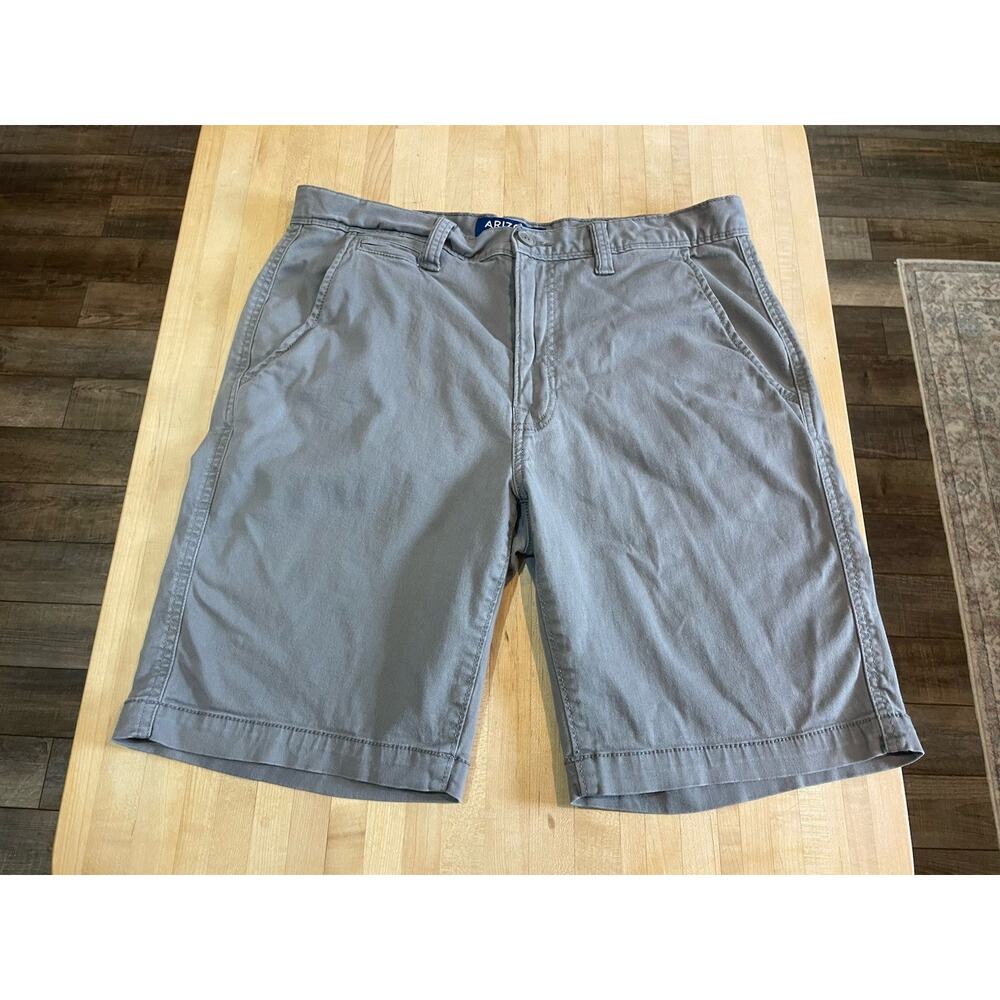 Vtg Arizona Jean Co Gray Khaki Shorts Classic Fit Stretch 33 Casual Flat Front